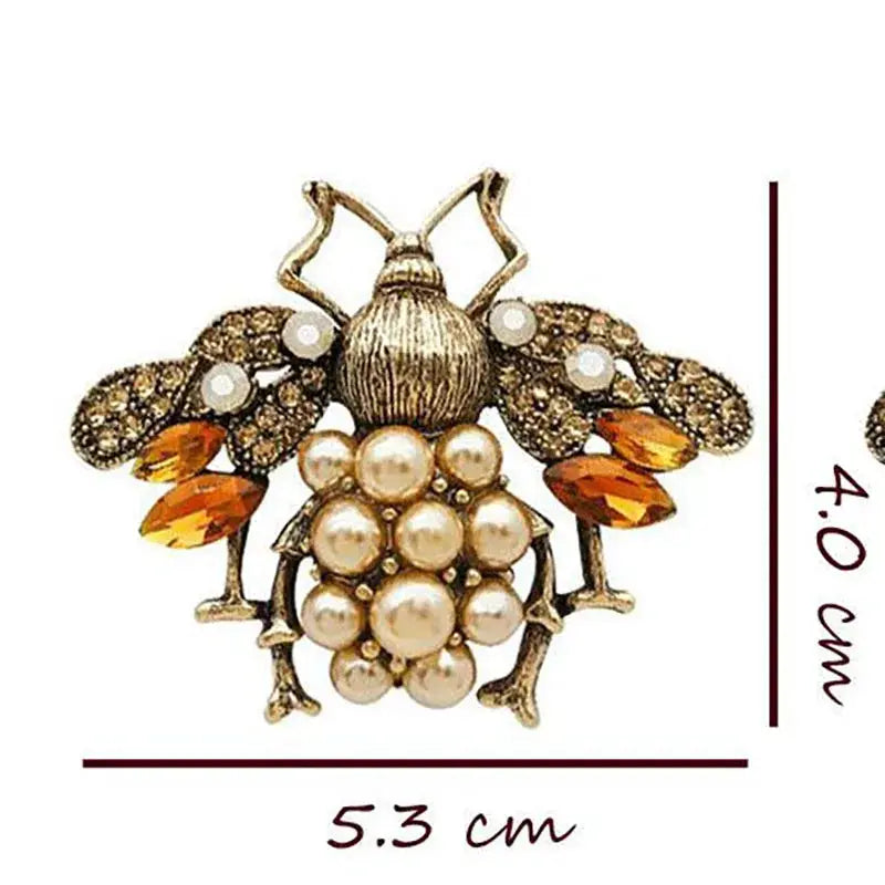 Vintage Bee Brooch - Pearl Crystal Rhinestone Metal Insect Pin Badge by Adornity