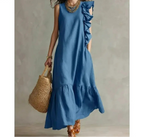 Women's Summer Irregular Ruffled Sleeveless Dress Casual Round Neck Solid Color Loose Long Dress Vestidos De Fiesta Elegantes by Adornity
