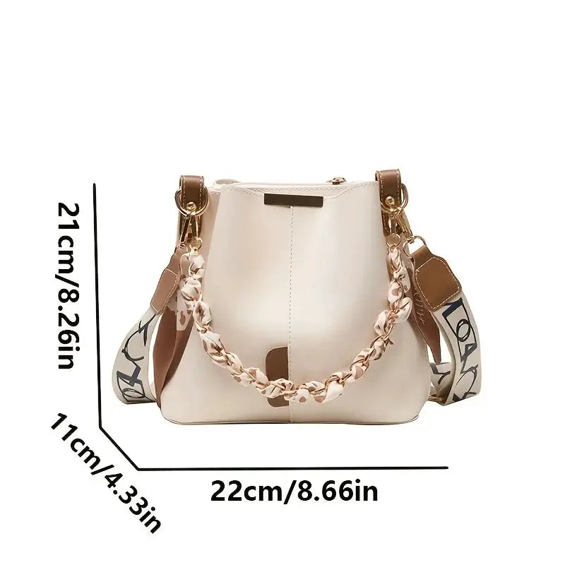 New Fashion Women's Shoulder Bag Large Capacity Ribbon Chain Bucket Bag Crossbody Bag Daily Commuting by Hegichi