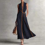 Casual Sleeveless V Neck A-Line Maxi Dresses Woman 2026 Spring Sexy Contrast Striped Print Long Dress Summer Vacation Boho Dress by Adornity
