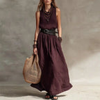 Summer Women Loose Fit Sleeveless Maxi Dress Round Neck High Waist Pleated Long dress Casual Daily Beach Vacation Bohemian Dress by Adornity