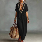 Womens Sexy Deep V Neck Print Bohemian Dress Spring Vintage Loose Long Party Dress Summer Short Sleeve Beach Vacation Maxi Dress by Adornity