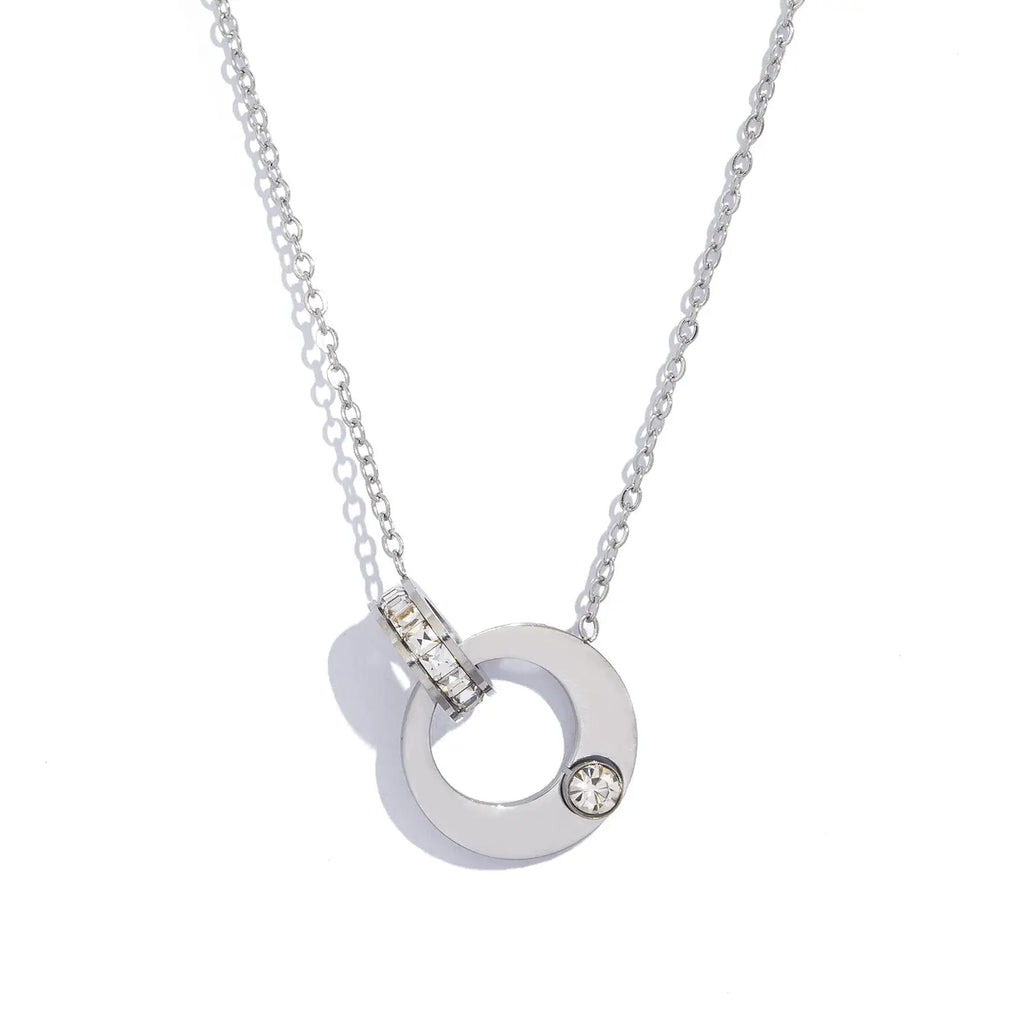 Dual Hoop Pendant Necklace for Women - Hypoallergenic Stainless Steel with Cubic Zirconia, Elegant Jewelry for Daily Wear &Gift by Adornity