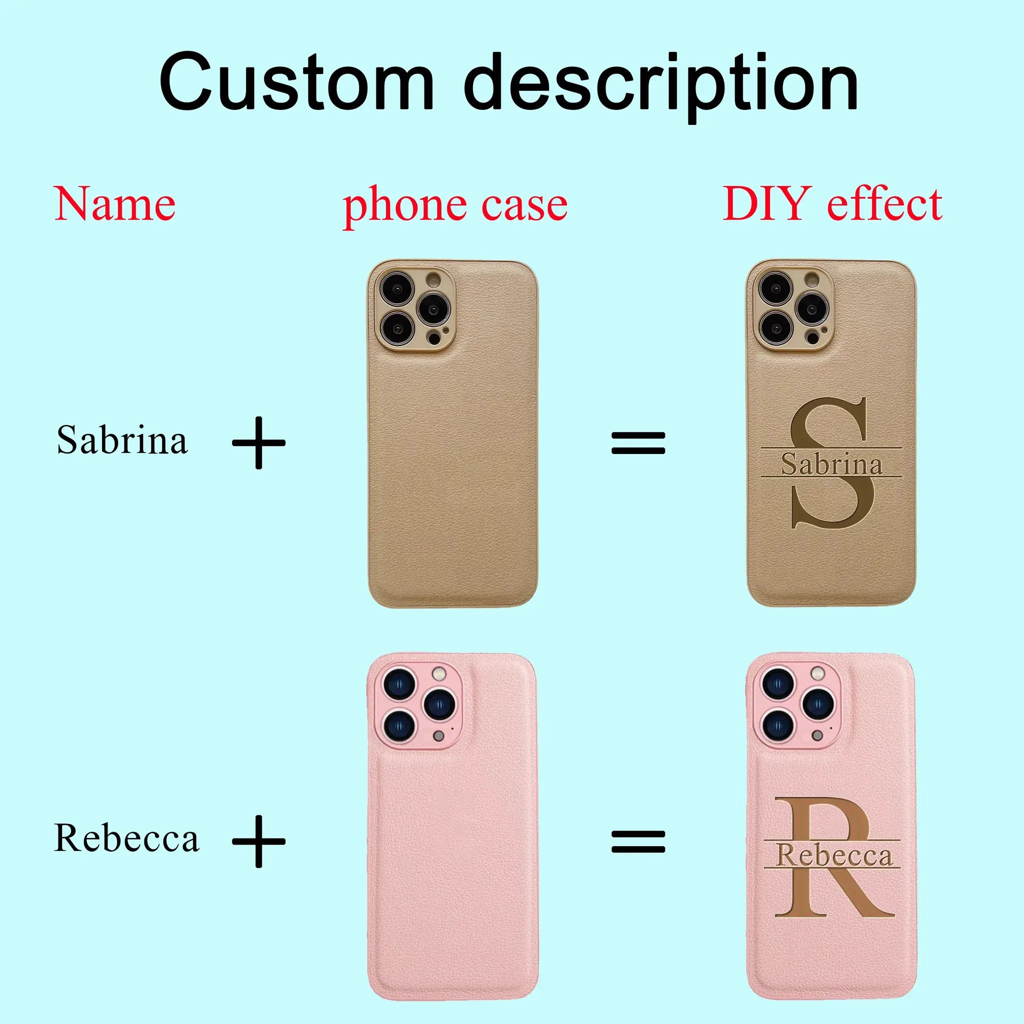 Personalized Customized Initials Name Case For iPhone 17 16 15 14 13 12 11 Pro Max Plus Big Letter Laser Engraving Leather Cover by Hegichi