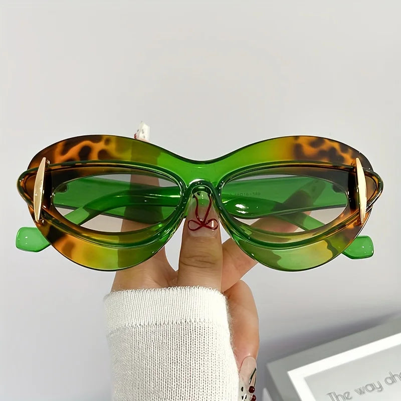 1 Set oval cat eye gradient for women Men fashion flat lens for women casual party party daily wear glasses by Hegichi