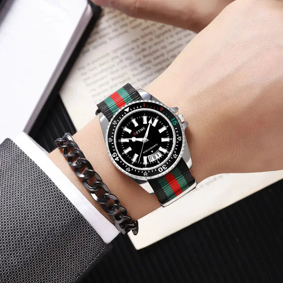 New fashionable men's nylon strap calendar watch, luxurious and simple business men's and women's night light quartz watch by Adornity