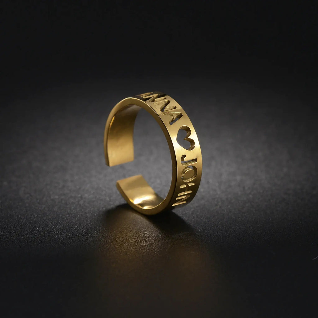  Personalized Custom Names Rings Stainless Steel for Couple Wedding Letter Circle Adjustable Open Size Jewelry Gifts by Hegichi