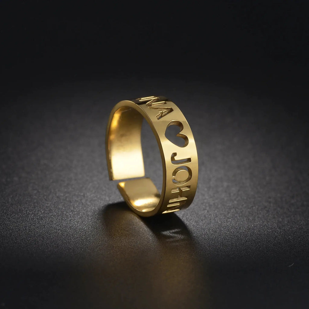  Personalized Custom Names Rings Stainless Steel for Couple Wedding Letter Circle Adjustable Open Size Jewelry Gifts by Hegichi