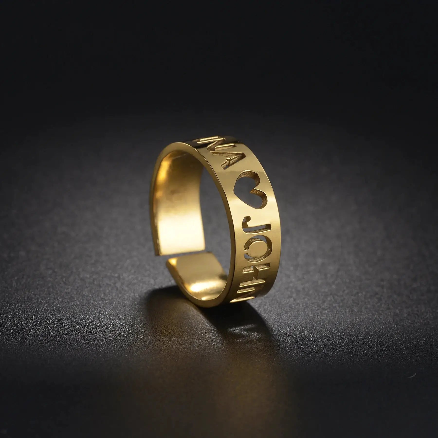  Personalized Custom Names Rings Stainless Steel for Couple Wedding Letter Circle Adjustable Open Size Jewelry Gifts by Hegichi