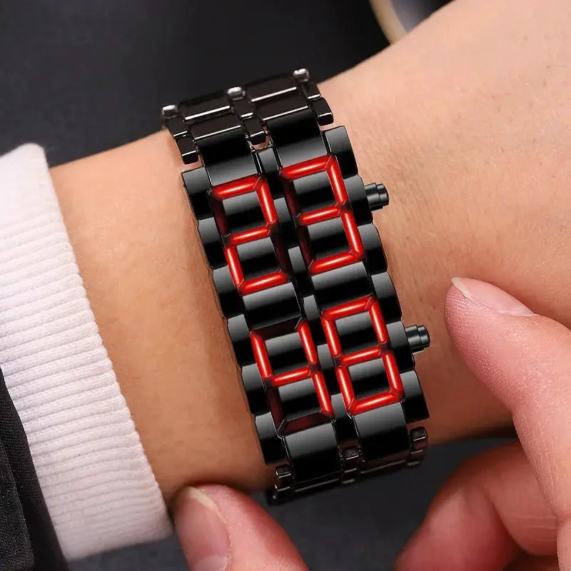 Fashion Mens Digital Lava Wrist Watch Men Black Full Metal Red Blue LED Display Watches Gifts for Male Boy Sport Creative Clock by Adornity