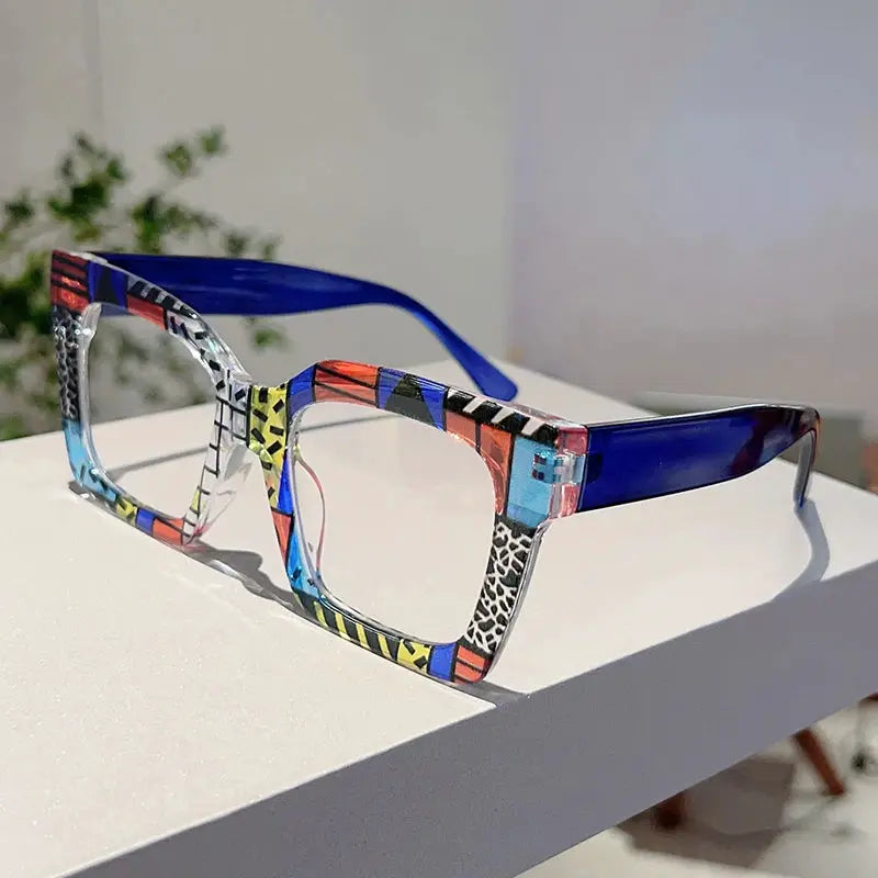 KAMMPT Fashion Colorful Stripe Oversize Glasses Stylish Brand Design Eyewear Personalized Square Decor Chic Frame for Women's by Adornity