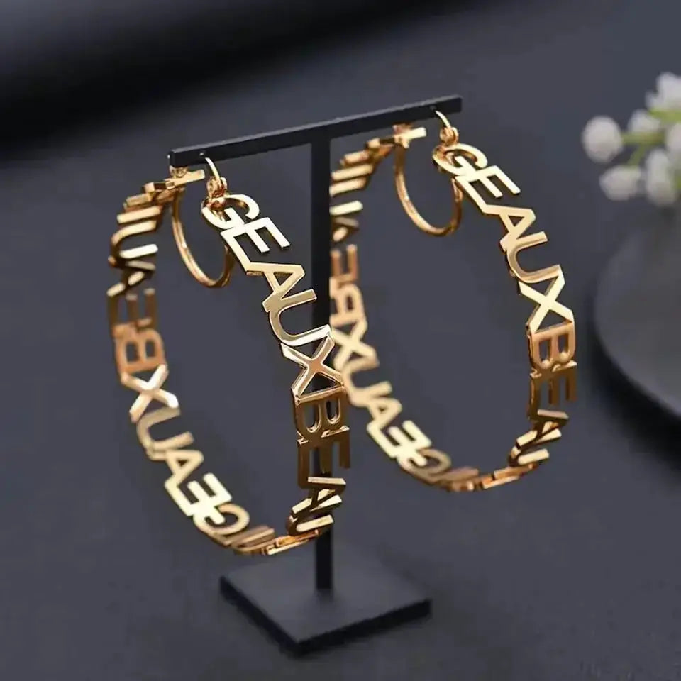 Custom Name Letter Big Hoops Earrings Stainless Steel Designer Earrings Christmas Luxury Gold Earrings A Pair Pack Jewelry Gift by Hegichi
