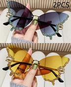 Luxury Diamond Butterfly Sunglasses Women Brand Y2K Vintage Rimless Oversized Sun Glasses Ladies Eyewear by Hegichi