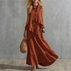 Women's Two-piece Sleeveless Irregular Ruffle Top Long Skirt 2026 Summer Cotton And Linen Fashion Casual Loose Solid Color Suit by Adornity