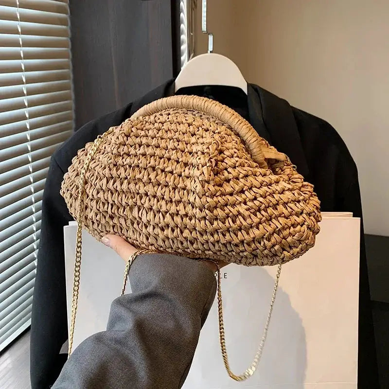 Summer New Straw Weaving Crossbody Bag Fashionable and Casual Shell Bag Women's Shoulder Bag with Excellent Texture by Hegichi