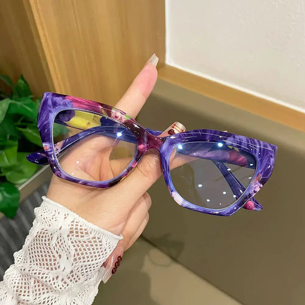 Retro Floral Cat-Eye Reading Glasses for Women, Fashionable Printed Large-Frame Anti-Blue Light Reading Glasses, Personalized Colorful Pattern High-Definition Reading Glasses by Hegichi
