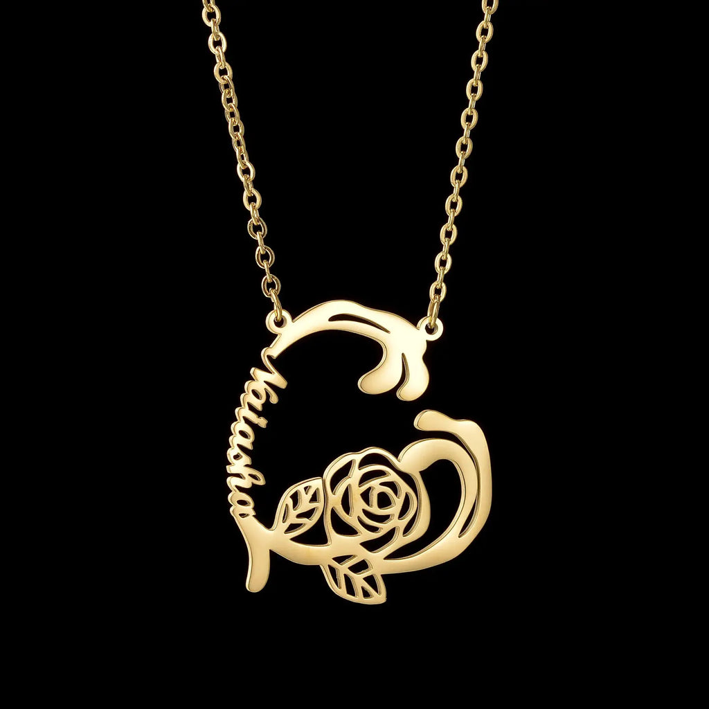 Atoztide Personalized Custom Rose Heart Name Necklaces for Women Stainless Steel Pendant Choker Link Chain Birthday Jewelry Gift by Hegichi