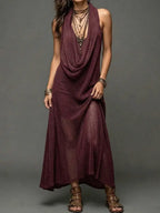 Solid Loose Elegant Maxi Dress Women's Summer Sleeveless Halter Patchwork Beach Style Holiday Fashion Simple Ladies Party Dress by Adornity