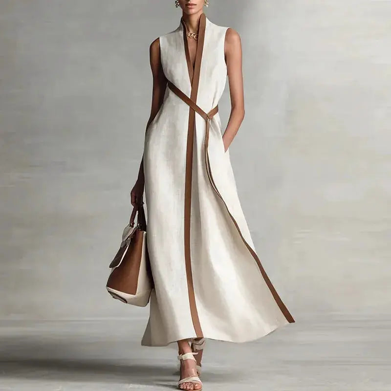 Casual Sleeveless V Neck A-Line Maxi Dresses Woman 2026 Spring Sexy Contrast Striped Print Long Dress Summer Vacation Boho Dress by Adornity