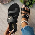 Summer Ladies Flat Sandals Fashion Diamond Buckle Elegant Woven Strap Comfortable Easy-To-Wear Thong Slippers by Hegichi