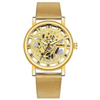 Women Skeleton Watch – Faux Mechanical Quartz Timepiece With Metal Mesh Band by Adornity