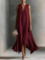 Solid Color Loose Long Dress For Women Summer Sexy V-neck Sleeveless Fashion Irregular Hem Dresses Lady Foreign Style Streetwear by Adornity