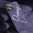 Large Brush Calligraphy Name Customized Phone Case For iPhone 16 15 14 13 12 11 Pro Max Lambskin Faux Leather Shockproof Cover by Hegichi