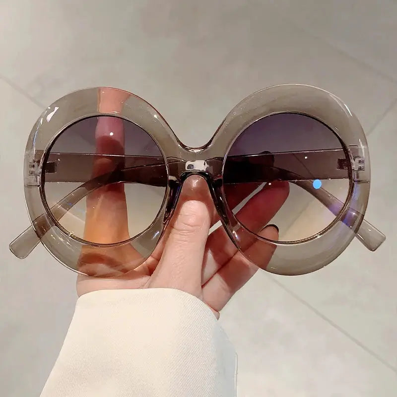 KAMMPT Oversized Round Sun Glasses 2024 Women Fashion Vintage Gradient Outdoor Shades Ins Trendy Brand Design Black Sunglasses by Hegichi