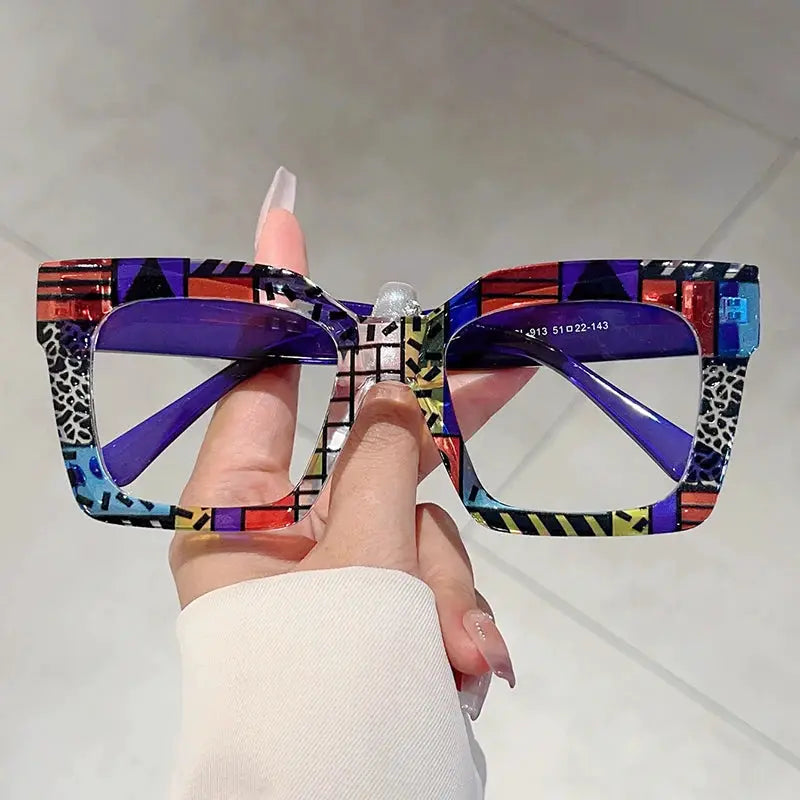 KAMMPT Fashion Colorful Stripe Oversize Glasses Stylish Brand Design Eyewear Personalized Square Decor Chic Frame for Women's by Adornity