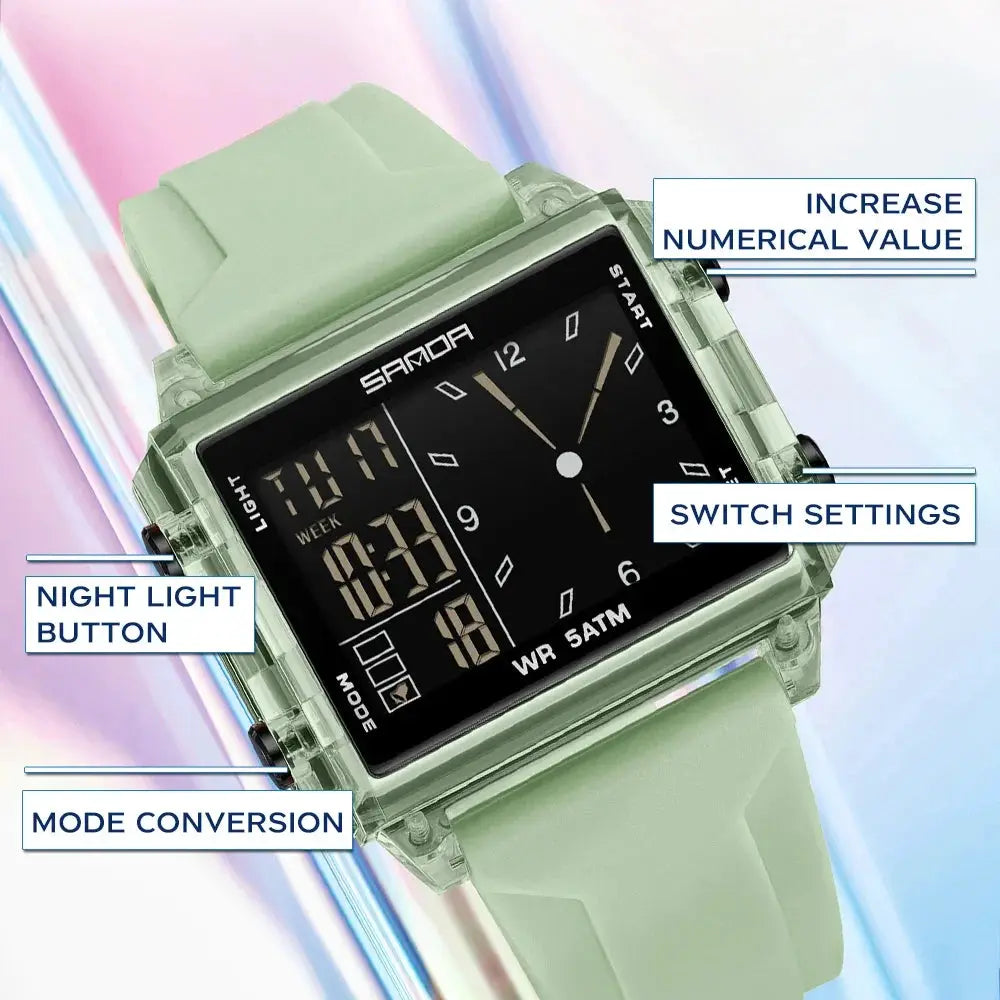 SANDA Luxury Brand Digital Watch for Men Women Square Dial Sport Waterproof Watches Man LED Pointer Display Relogios Masculino by Adornity