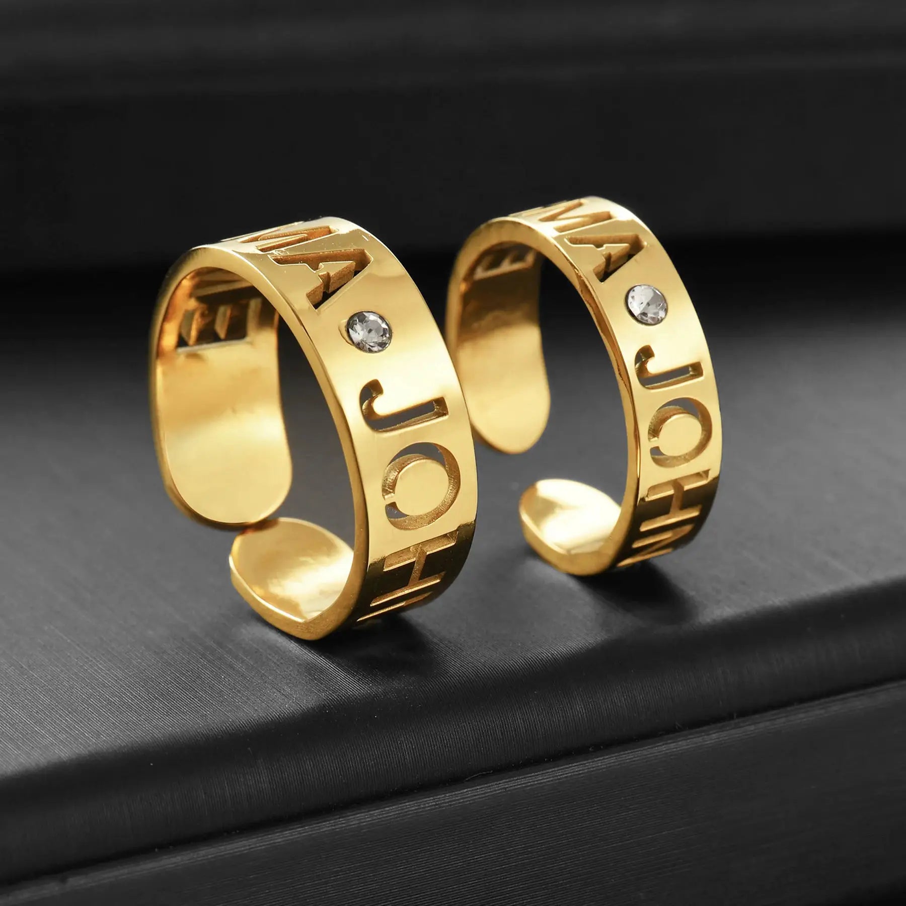  Personalized Custom Names Rings Stainless Steel for Couple Wedding Letter Circle Adjustable Open Size Jewelry Gifts by Hegichi