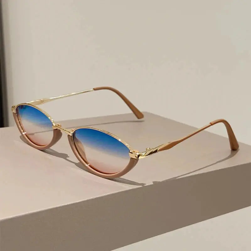 KAMMPT Oval Vintage Sunglasses Women Stylish Gradient Multi-color Casual Decor Shades 2025 New Trendy Brand Design Sun Glasses by Hegichi