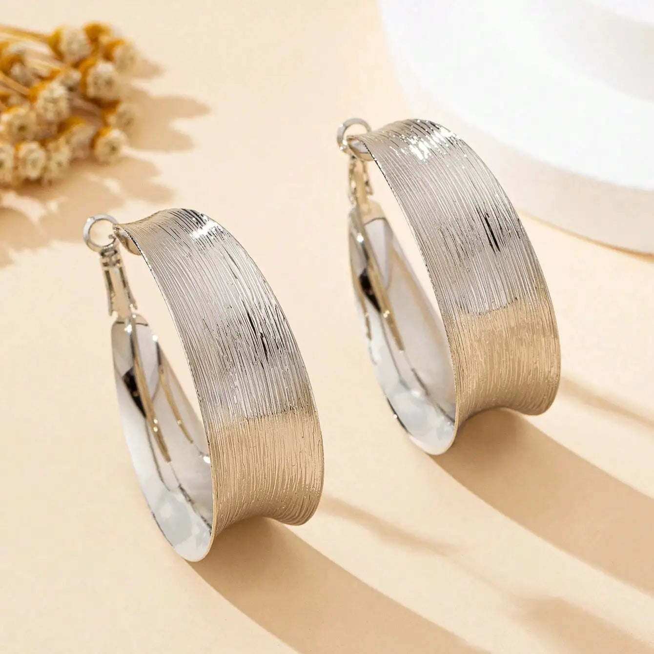 A Pair of Women's Earrings, Simple and Stylish with Brushed Finish, Suitable for Daily Wear and Vacation Wear by Hegichi