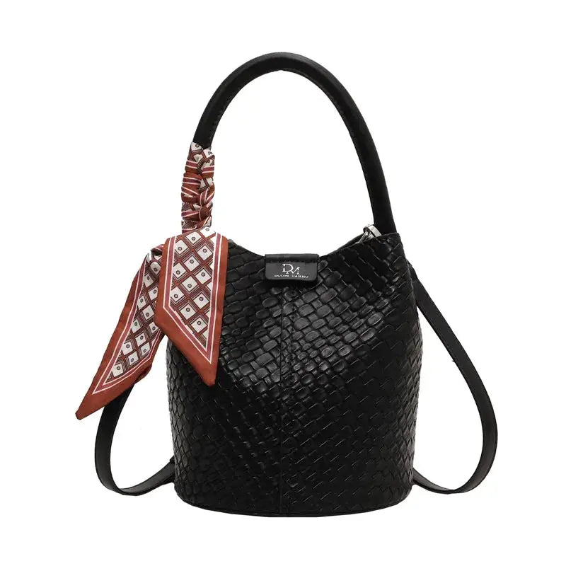 Fashionable Women's Bucket Bag, Stylish Solid Color Woven Effect Handbag Shoulder Bag and Crossbody Bag, Can Be Carried By Hand by Hegichi