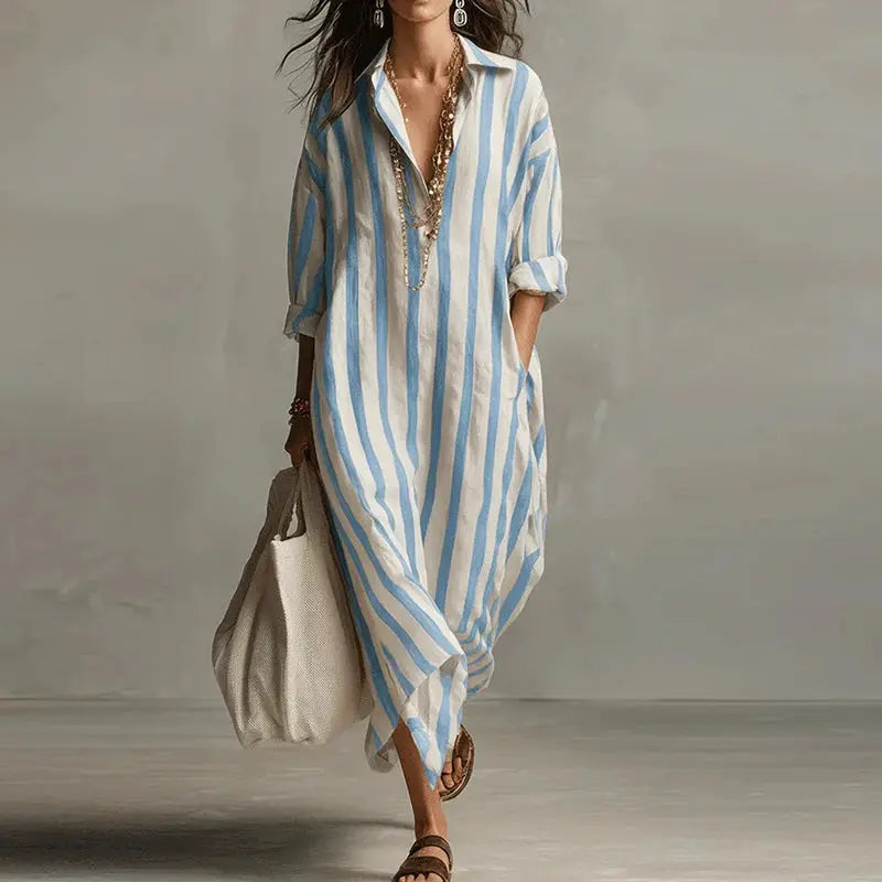 Vintage Printed Maxi Dresses For Women Casual Striped Printed Loose Beach Holiday Long Dresses For Women Party Dress Boho by Adornity