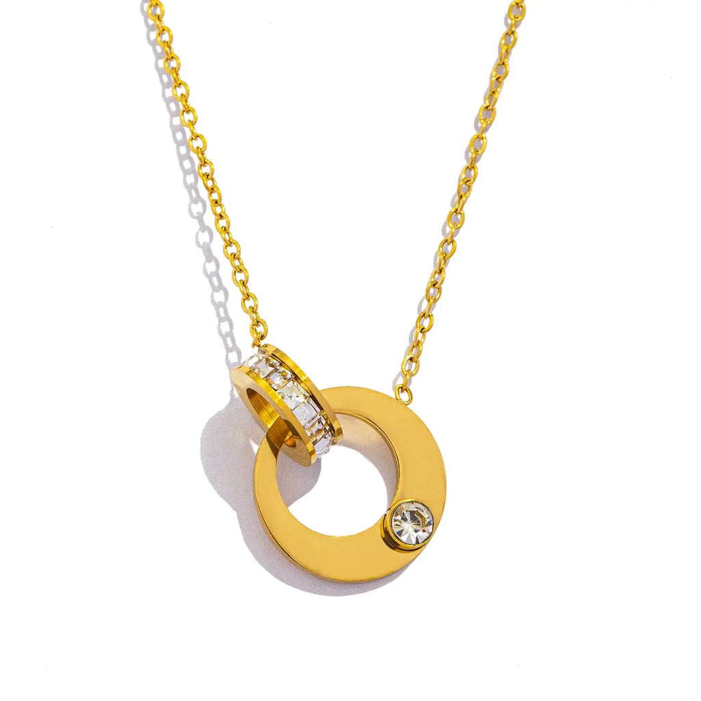 Dual Hoop Pendant Necklace for Women - Hypoallergenic Stainless Steel with Cubic Zirconia, Elegant Jewelry for Daily Wear &Gift by Adornity