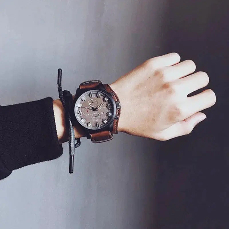 Retro Men's Watches High-end Luxury Man Watch PU Leather Strap Date Business Quartz Watch Big Dial Military tactical Wristwatch by Adornity