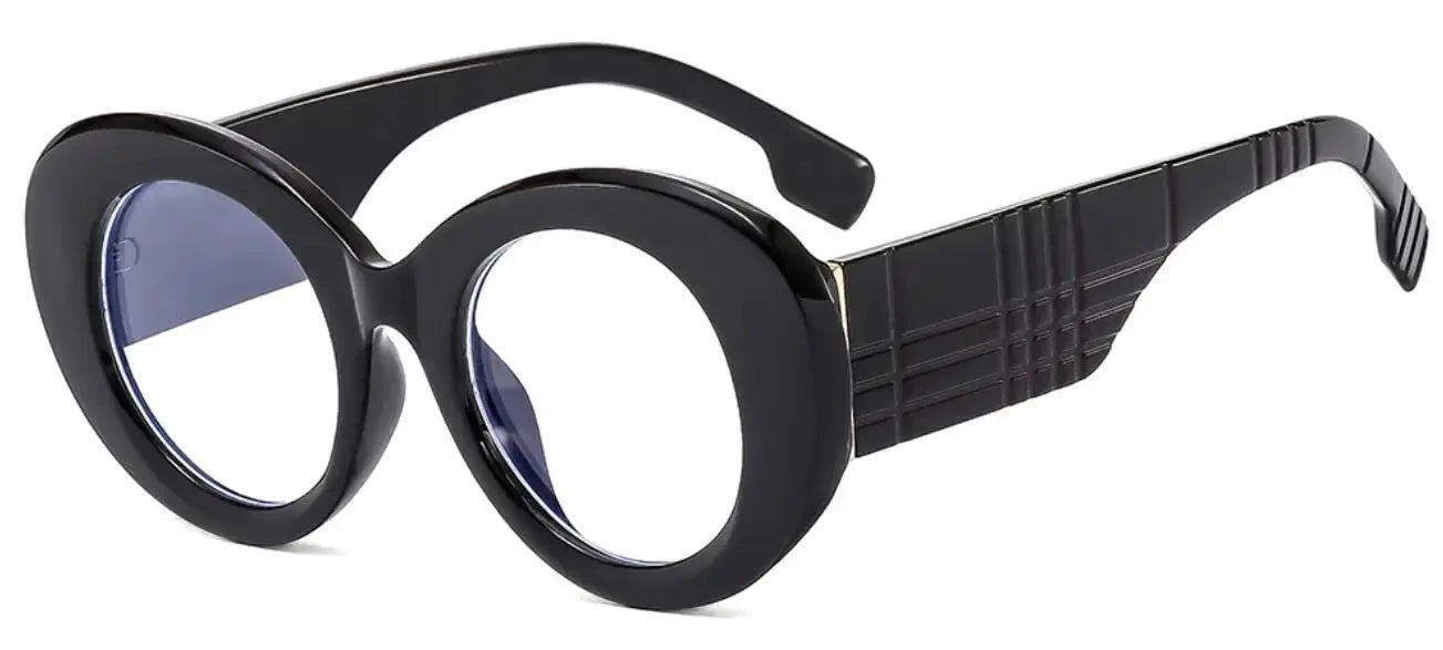 Stripe Yellow Anti Blue Light Reading Glasses For Women 2025 Luxury Brand Large Round Eyeglasses Frame Retro Transparent Glasses by Hegichi