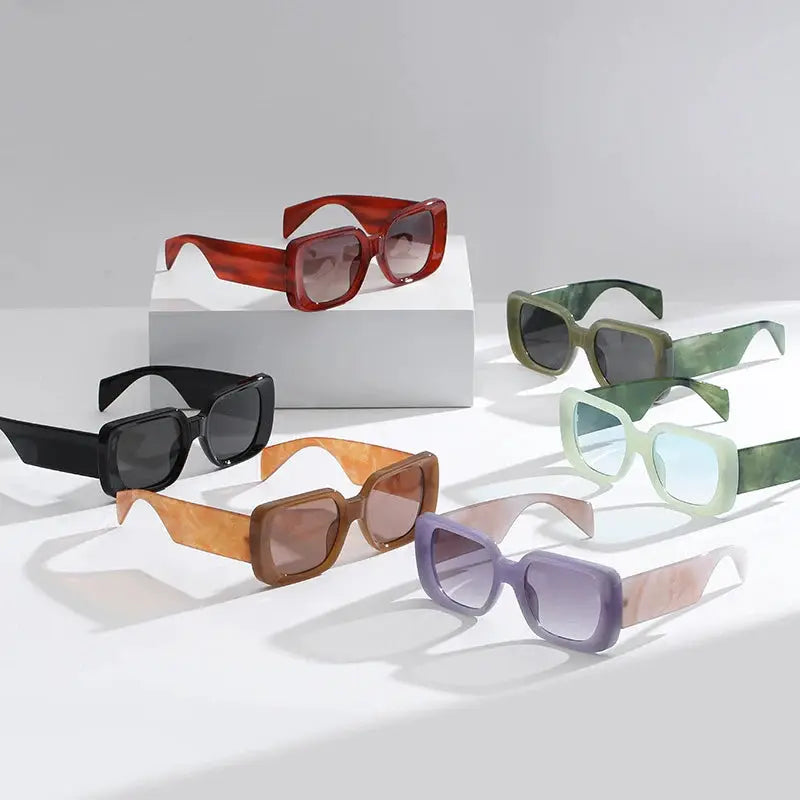 SO&EI Fashion Oversized Square Women Jelly Color Sunglasses Retro Pattern Wide Legs Men Gradient Shades UV400 Sun Glasses by Hegichi