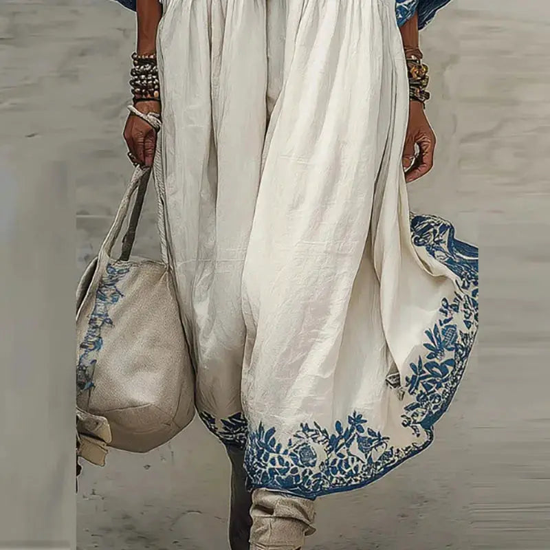 Ethnic Retro Floral Print Loose Maxi Dress Spring Elegant O Neck High Waist Party Dresses Casual Half Sleeve Bohemian Long Dress by Adornity