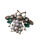 Vintage Bee Brooch - Pearl Crystal Rhinestone Metal Insect Pin Badge by Adornity