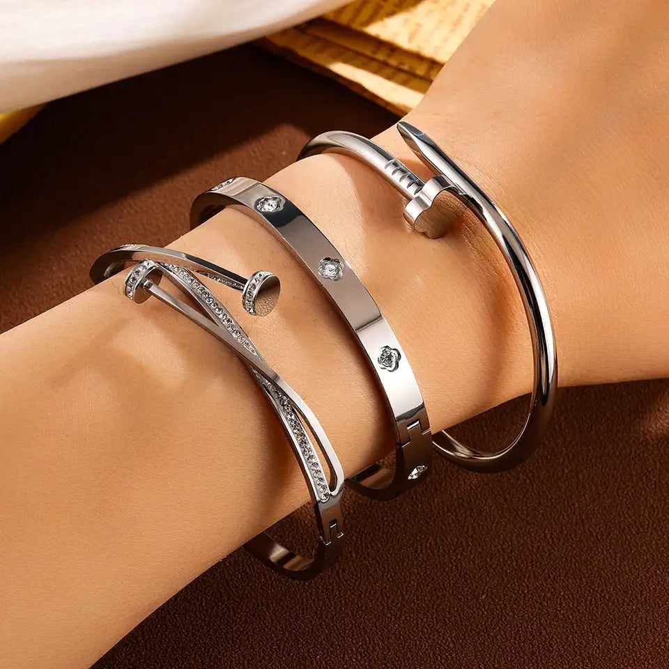 Elegant Nail Stainless Steel Stacked Bracelets for Women Luxurious Fashionable Jewelry for Parties Banquets by Hegichi