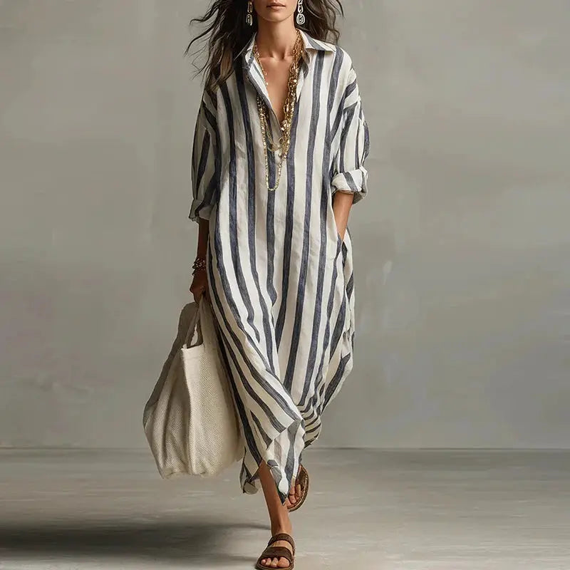 Vintage Printed Maxi Dresses For Women Casual Striped Printed Loose Beach Holiday Long Dresses For Women Party Dress Boho by Adornity