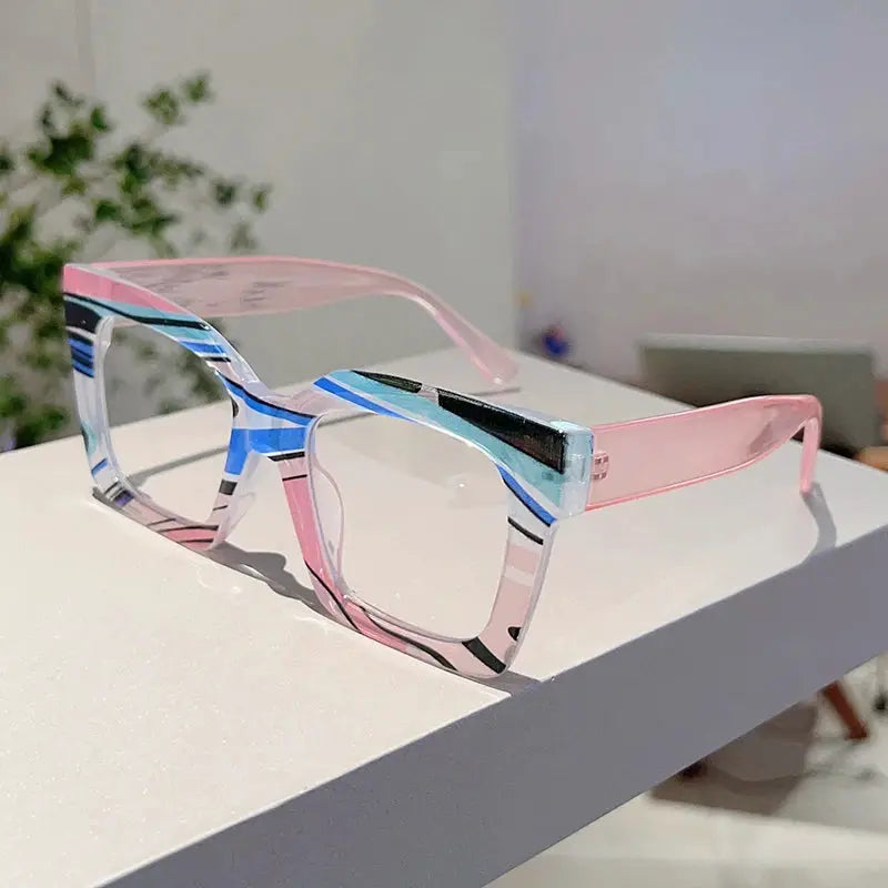KAMMPT Fashion Colorful Stripe Oversize Glasses Stylish Brand Design Eyewear Personalized Square Decor Chic Frame for Women's by Adornity