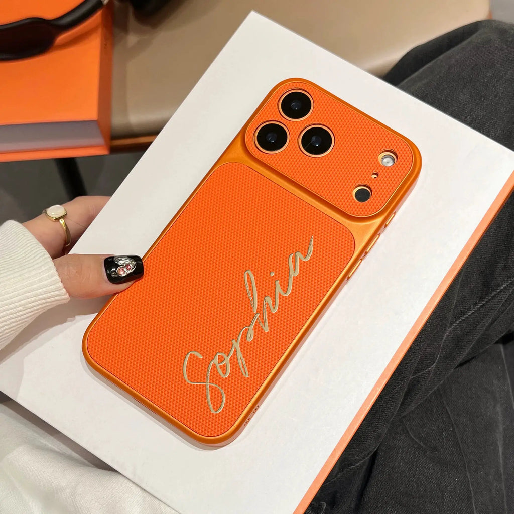 Personalized Signature Customized Name Letters Luxury Football Texture Faux Leather Phone Case Compatible With IPhone 17 Pro Max by Hegichi