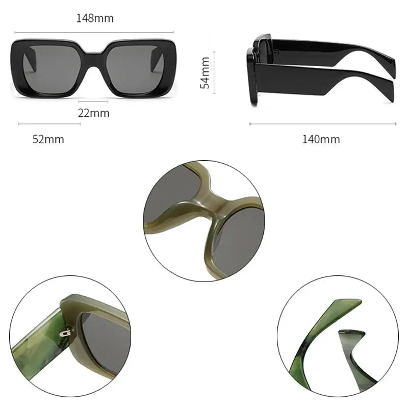 SO&EI Fashion Oversized Square Women Jelly Color Sunglasses Retro Pattern Wide Legs Men Gradient Shades UV400 Sun Glasses by Hegichi