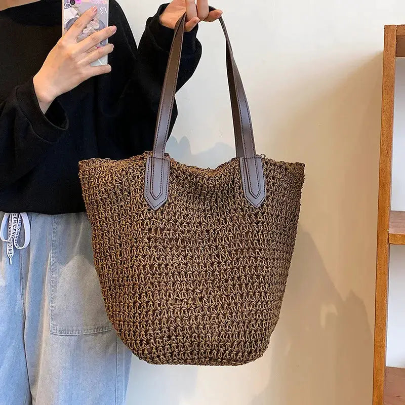 Summer Beach Bags For Women Handmade Rattan Woven Shoulder Bags Large Capacity Straw Bag Bohemian Casual Travel Handbag Totes by Hegichi