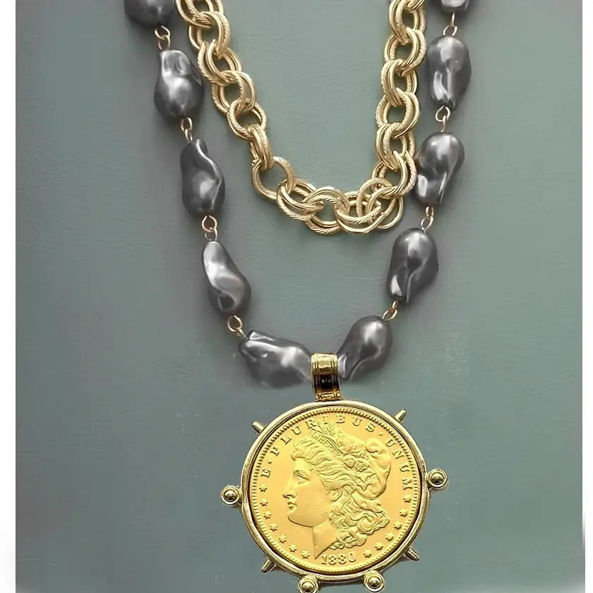 Coin Pendant Necklace - Large British Penny Collectibles Charm With Figaro Chain by Adornity
