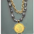 Coin Pendant Necklace - Large British Penny Collectibles Charm With Figaro Chain by Adornity