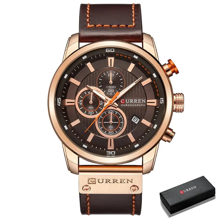 CURREN 8291 Mens Quartz Chronograph Watch Casual Leather Military Sport Fashion Gentleman Wristwatch by Adornity
